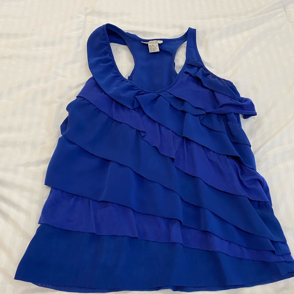 Blue ruffle blouse